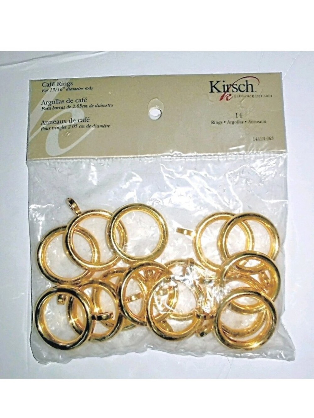 NEW (Set of 14) Kirsch Café Rings for 13/16" Diameter Rods. 1441B.063 Gold-tone.